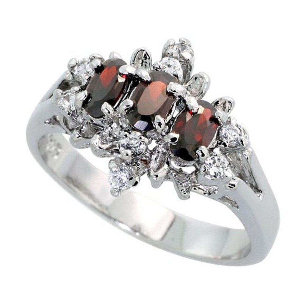 Sterling Silver Oval CZ Garnet Ring